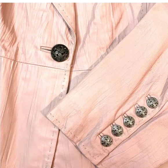 Y2K Ballet Pink Genuine Leather One Button Blazer. Size 1X. Smoke Free Home - Picture 4 of 5
